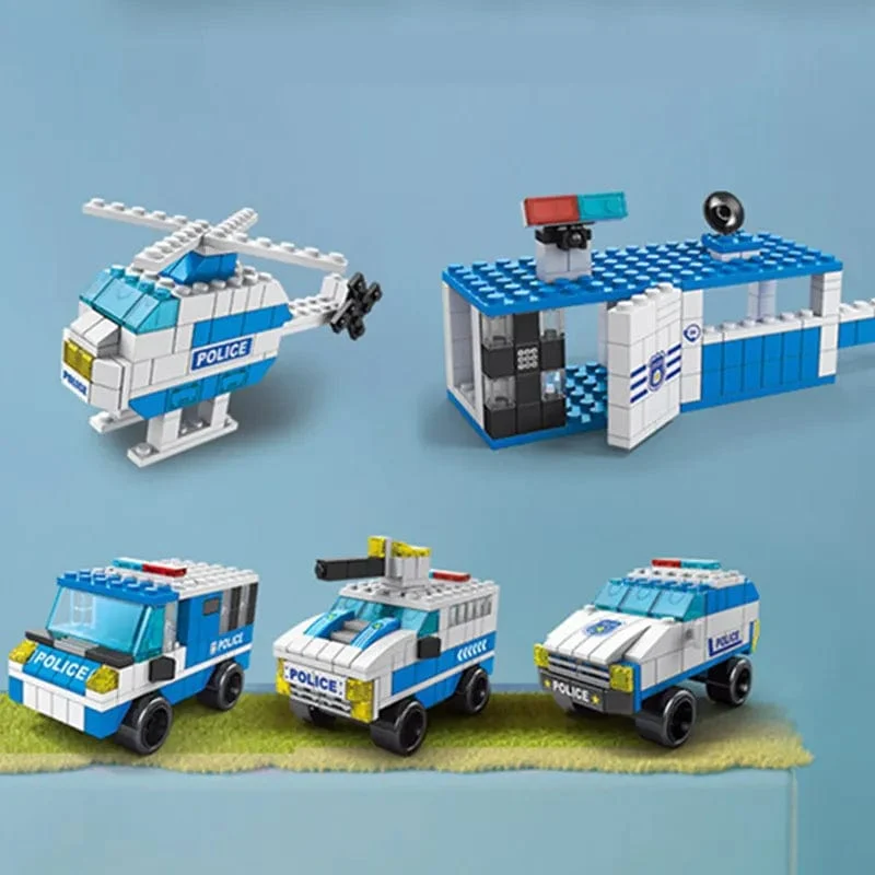 6in1 Stadt Polizei Auto Feuerwehr Engineering Motor Mini Loader Truck Klassische Modell Bausteine ​​Sets Ziegel Spielzeug Weihnachtsgeschenk