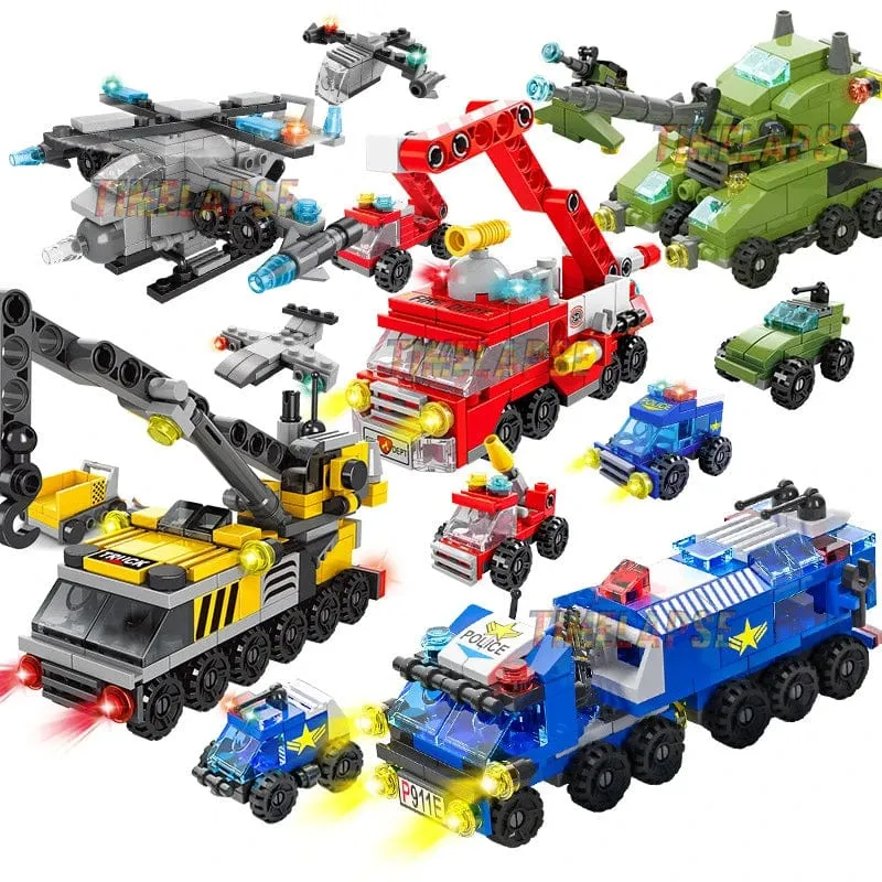 6in1 Stadt Polizei Auto Feuerwehr Engineering Motor Mini Loader Truck Klassische Modell Bausteine ​​Sets Ziegel Spielzeug Weihnachtsgeschenk