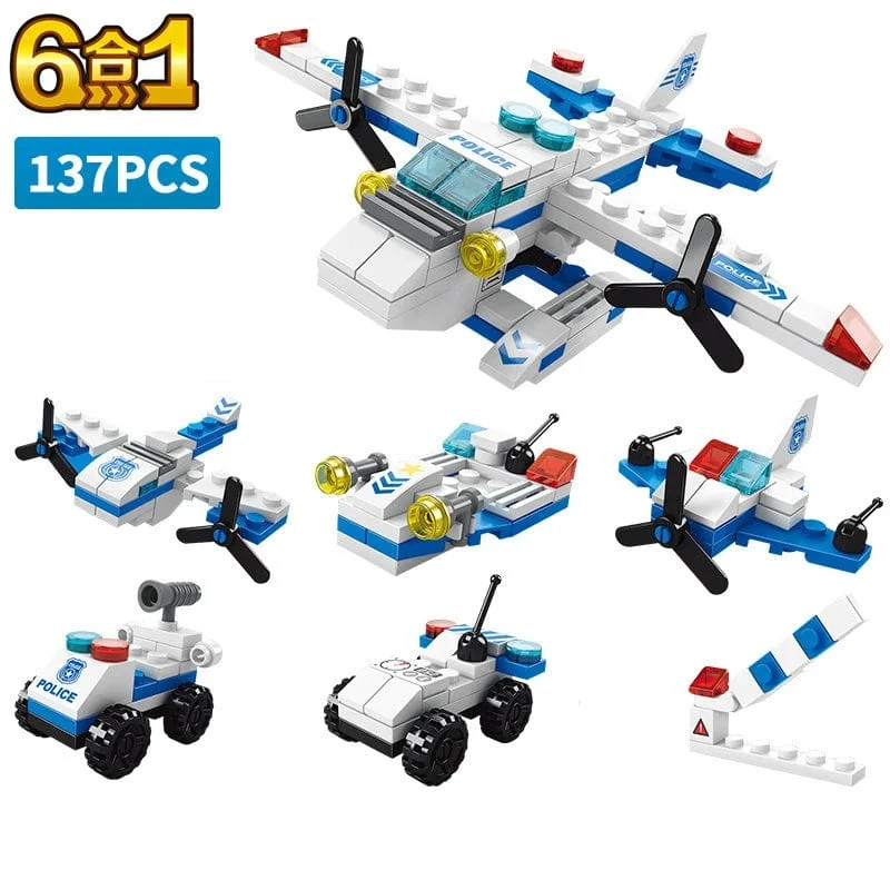 6in1 Stadt Polizei Auto Feuerwehr Engineering Motor Mini Loader Truck Klassische Modell Bausteine ​​Sets Ziegel Spielzeug Weihnachtsgeschenk
