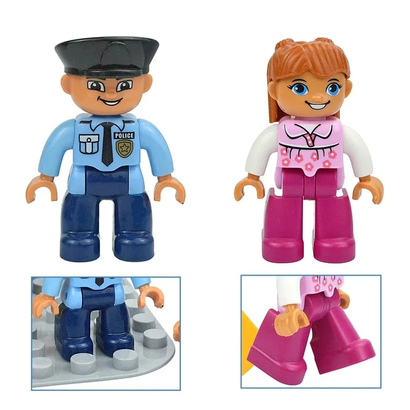 Figuren Puppen Große Bausteine ​​Familienaktion Arbeiter Arzt Polizei Bauer Kompatibel Große Ziegel Duploes Kinderspielzeug