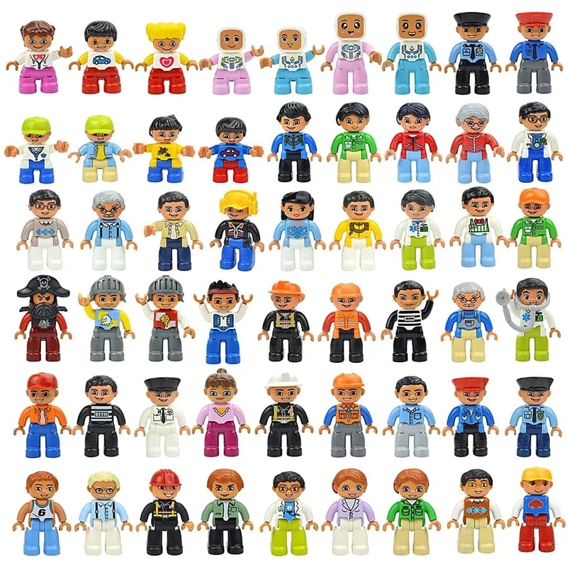 Figuren Puppen Große Bausteine ​​Familienaktion Arbeiter Arzt Polizei Bauer Kompatibel Große Ziegel Duploes Kinderspielzeug