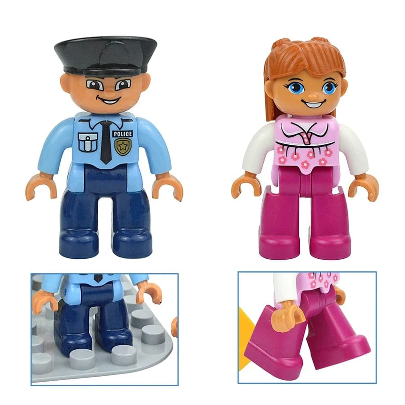 Figuren Puppen Große Bausteine ​​Familienaktion Arbeiter Arzt Polizei Bauer Kompatibel Große Ziegel Duploes Kinderspielzeug