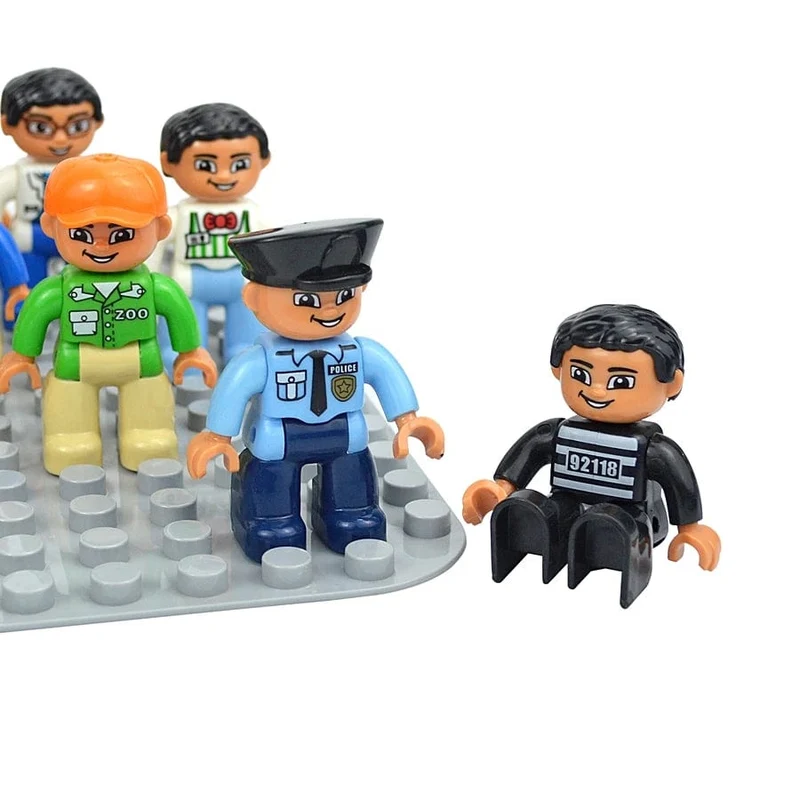 Figuren Puppen Große Bausteine ​​Familienaktion Arbeiter Arzt Polizei Bauer Kompatibel Große Ziegel Duploes Kinderspielzeug