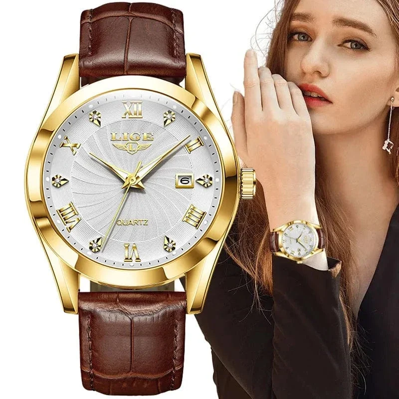 LIGE Damenuhr Mode Leder Militär Sport Wasserdichte Uhren Für Frauen Top-Marke Luxus Damenarmbanduhr Reloj Mujer