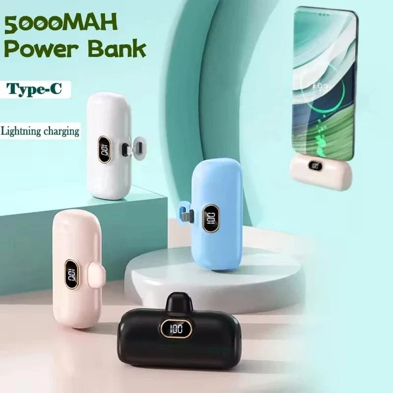 Mini-Powerbank 2000/5000 mAh Eingebautes Kabel Tragbares mobiles Ladegerät Schnellladegerät Ersatzakku Kapsel Powerbank für iPhone Typ-C