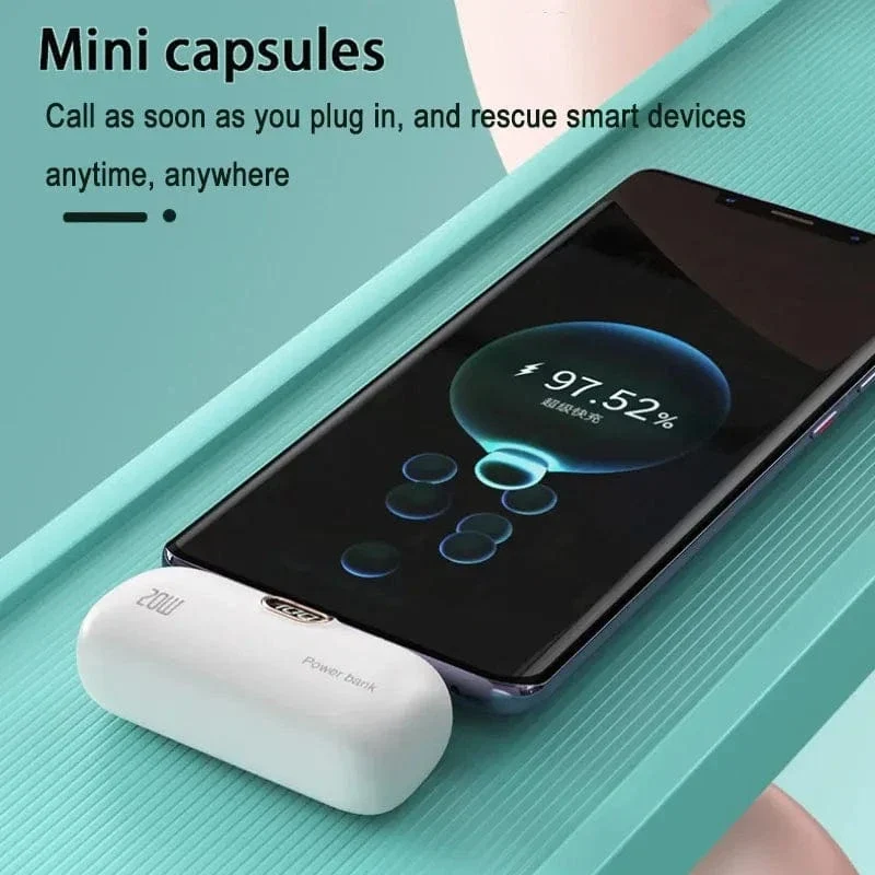 Mini-Powerbank 2000/5000 mAh Eingebautes Kabel Tragbares mobiles Ladegerät Schnellladegerät Ersatzakku Kapsel Powerbank für iPhone Typ-C