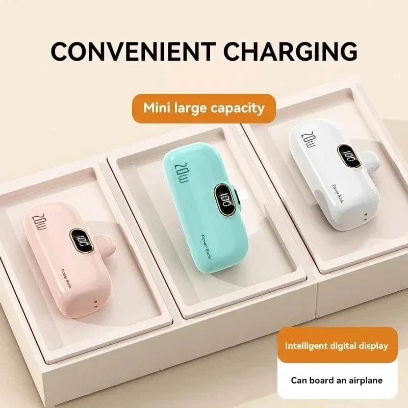 Mini-Powerbank 2000/5000 mAh Eingebautes Kabel Tragbares mobiles Ladegerät Schnellladegerät Ersatzakku Kapsel Powerbank für iPhone Typ-C