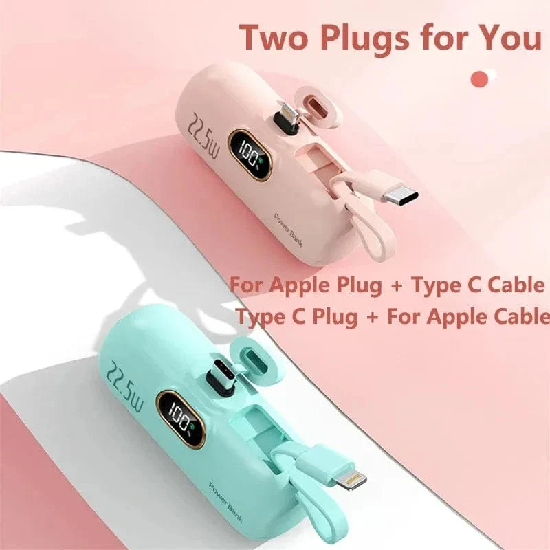 Tragbare Mini-Powerbank Typ C-Stecker Eingebautes Kabel 22.5 W Schnellladung für iPhone Samsung Xiaomi Externer Akku