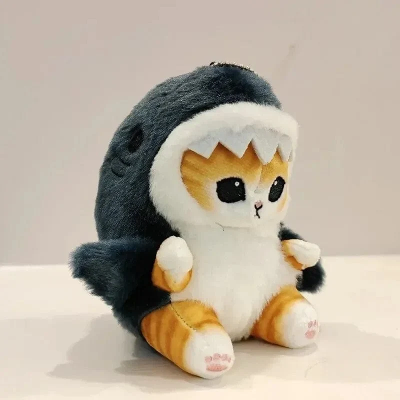 12cm Cartoon süße Hai Katze gebratene Garnelen Katze Plüsch Puppe Anhänger Charme Paket Anhänger