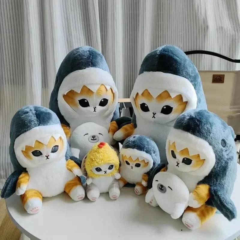 12cm Cartoon süße Hai Katze gebratene Garnelen Katze Plüsch Puppe Anhänger Charme Paket Anhänger