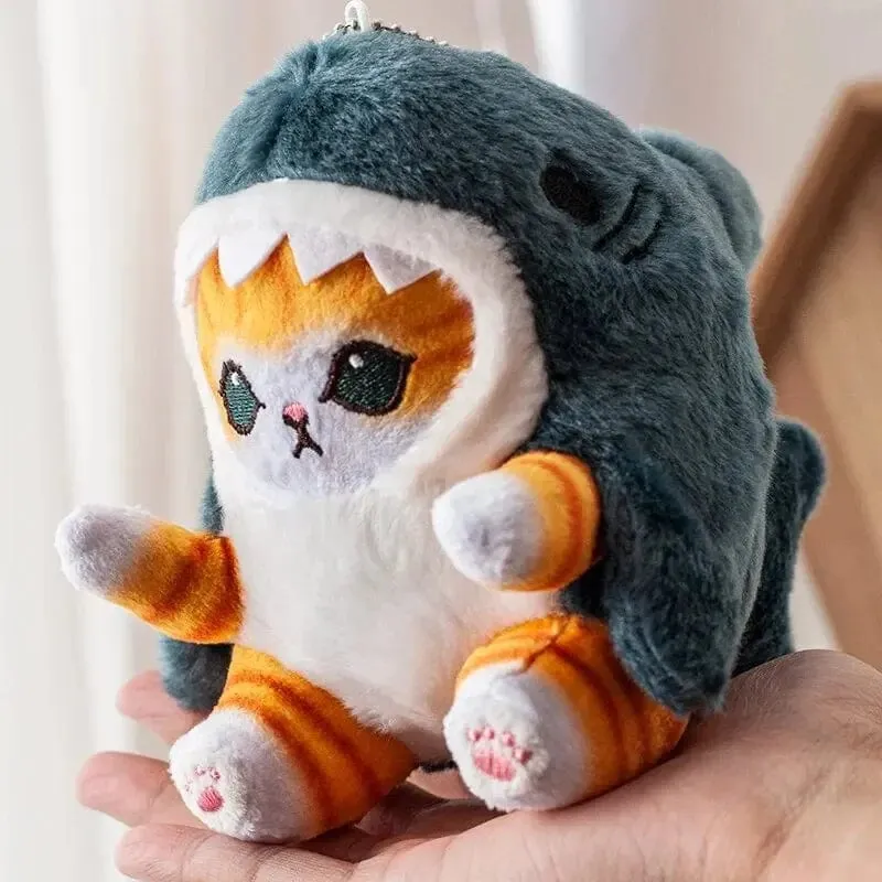 12cm Cartoon süße Hai Katze gebratene Garnelen Katze Plüsch Puppe Anhänger Charme Paket Anhänger