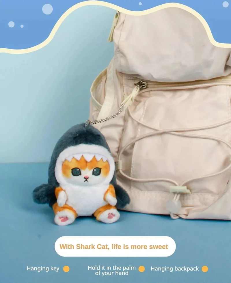 12cm Cartoon süße Hai Katze gebratene Garnelen Katze Plüsch Puppe Anhänger Charme Paket Anhänger