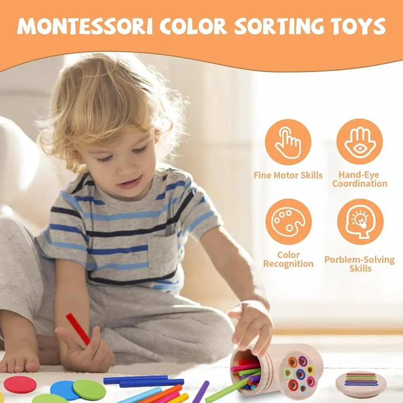Holz-Matching-Spielzeug Montessori Farbabgleich Sortierstab Balance-Spielzeug Feinmotorik Mathematik Lernen Lernspielzeug Kinder