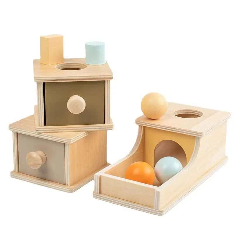 Neue Montessori-Münzbox mit Makronen-Farbspinntrommel und Streichholzschachtel, Dauerbox, runde, rechteckige Box, sensorisches Kinderspielzeug für Babys