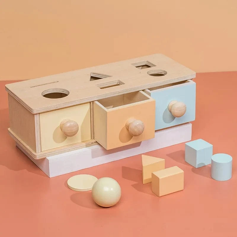 Neue Montessori-Münzbox mit Makronen-Farbspinntrommel und Streichholzschachtel, Dauerbox, runde, rechteckige Box, sensorisches Kinderspielzeug für Babys