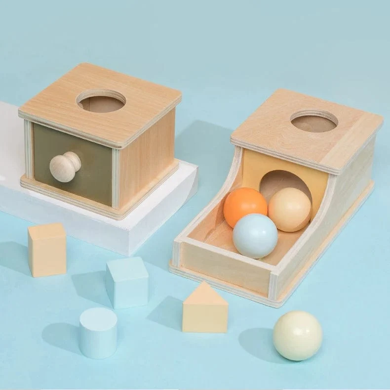Neue Montessori-Münzbox mit Makronen-Farbspinntrommel und Streichholzschachtel, Dauerbox, runde, rechteckige Box, sensorisches Kinderspielzeug für Babys