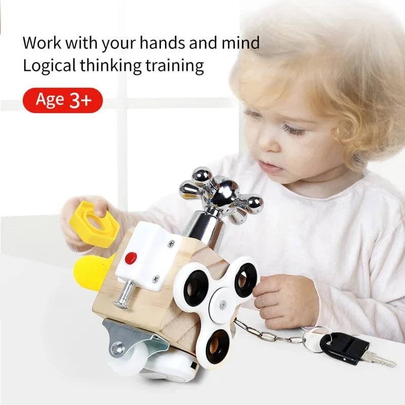 Kinder-Beschäftigungswürfel, Holz-Beschäftigungsblock, Montessori-Lernspielzeug, praktisches Training der Greiffähigkeit, Lock-Box, Kinder, frühes Lernen