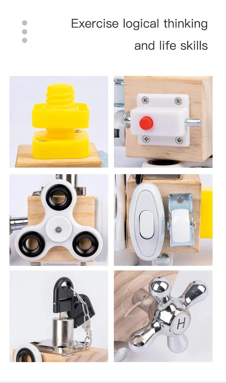 Kinder-Beschäftigungswürfel, Holz-Beschäftigungsblock, Montessori-Lernspielzeug, praktisches Training der Greiffähigkeit, Lock-Box, Kinder, frühes Lernen