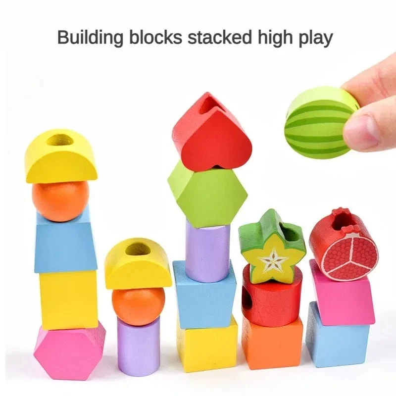 Montessori-Holzspielzeug, Stapelblöcke, Puzzlespiel, bunte Perlen, Obst, Farb- und Formabstimmung, frühes Lernspielzeug, Geschenk für Kinder