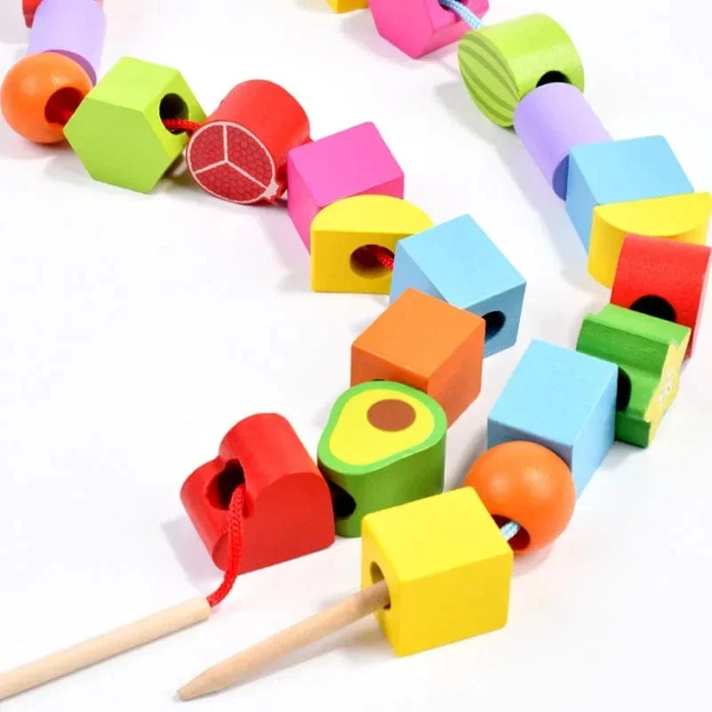 Montessori-Holzspielzeug, Stapelblöcke, Puzzlespiel, bunte Perlen, Obst, Farb- und Formabstimmung, frühes Lernspielzeug, Geschenk für Kinder