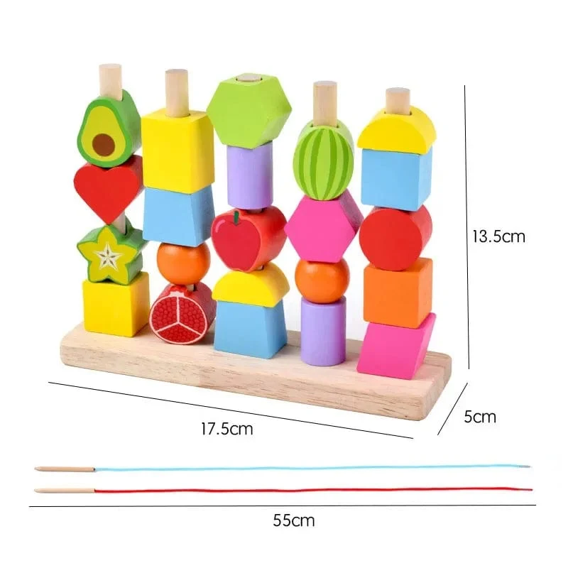 Montessori-Holzspielzeug, Stapelblöcke, Puzzlespiel, bunte Perlen, Obst, Farb- und Formabstimmung, frühes Lernspielzeug, Geschenk für Kinder