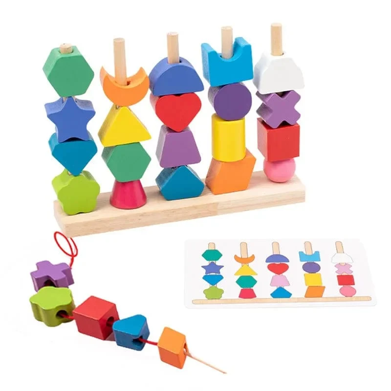 Montessori-Holzspielzeug, Stapelblöcke, Puzzlespiel, bunte Perlen, Obst, Farb- und Formabstimmung, frühes Lernspielzeug, Geschenk für Kinder