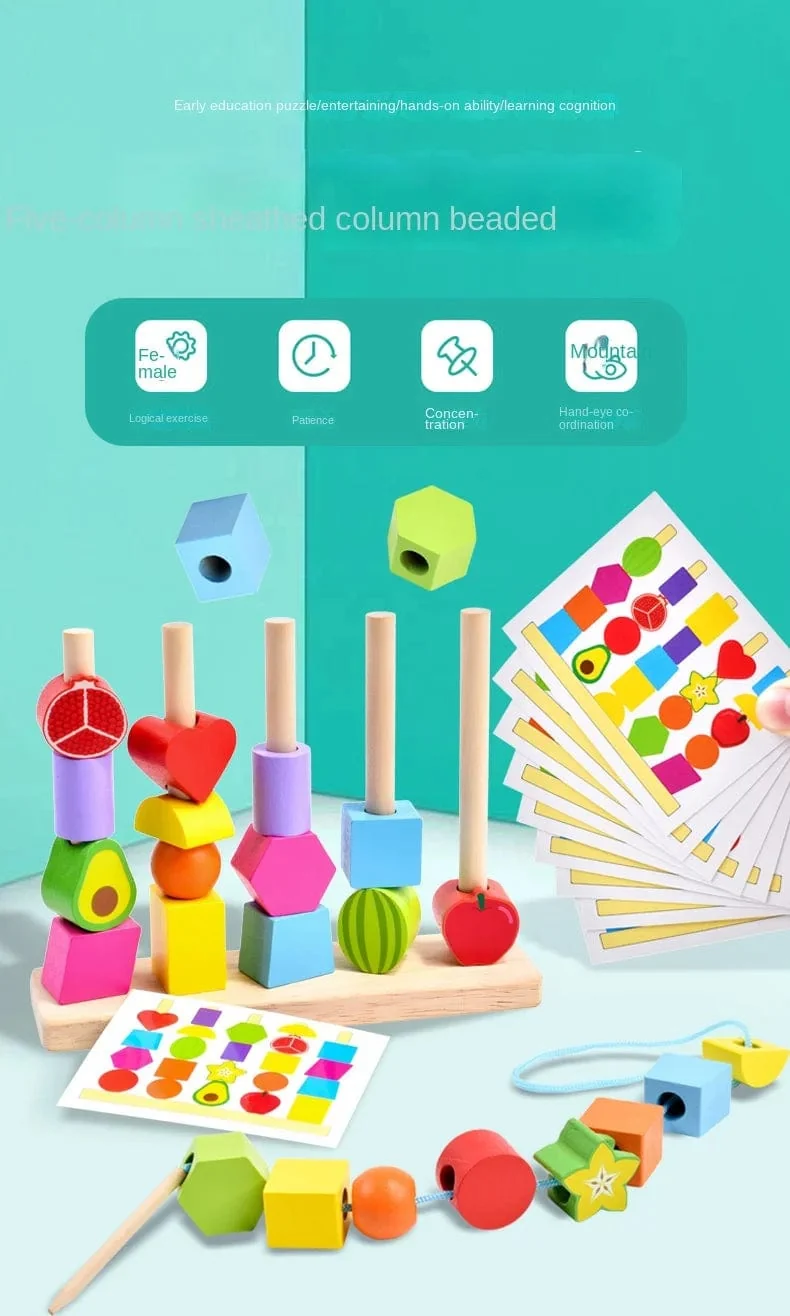 Montessori-Holzspielzeug, Stapelblöcke, Puzzlespiel, bunte Perlen, Obst, Farb- und Formabstimmung, frühes Lernspielzeug, Geschenk für Kinder