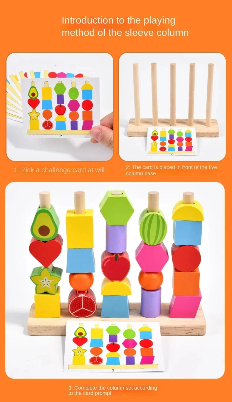 Montessori-Holzspielzeug, Stapelblöcke, Puzzlespiel, bunte Perlen, Obst, Farb- und Formabstimmung, frühes Lernspielzeug, Geschenk für Kinder