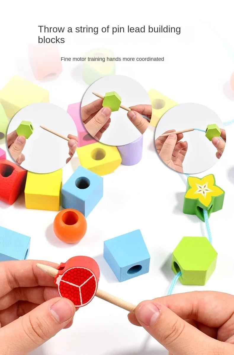 Montessori-Holzspielzeug, Stapelblöcke, Puzzlespiel, bunte Perlen, Obst, Farb- und Formabstimmung, frühes Lernspielzeug, Geschenk für Kinder
