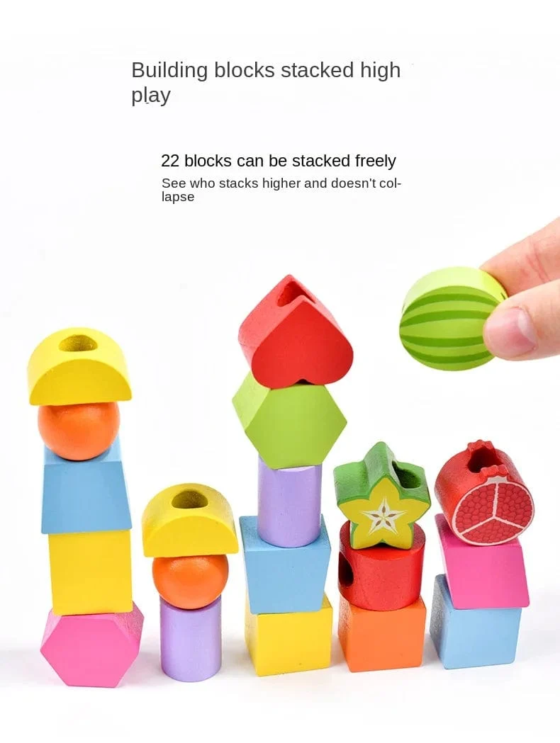 Montessori-Holzspielzeug, Stapelblöcke, Puzzlespiel, bunte Perlen, Obst, Farb- und Formabstimmung, frühes Lernspielzeug, Geschenk für Kinder