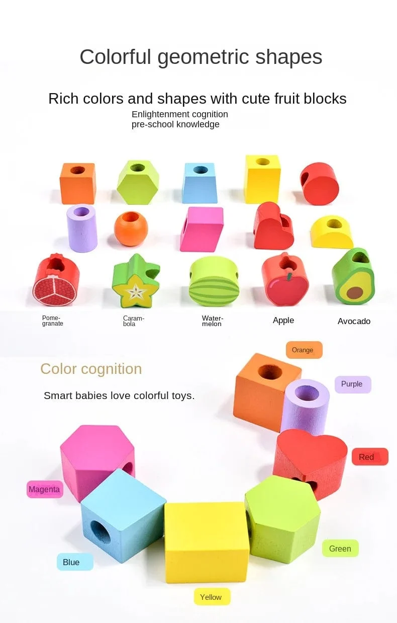 Montessori-Holzspielzeug, Stapelblöcke, Puzzlespiel, bunte Perlen, Obst, Farb- und Formabstimmung, frühes Lernspielzeug, Geschenk für Kinder