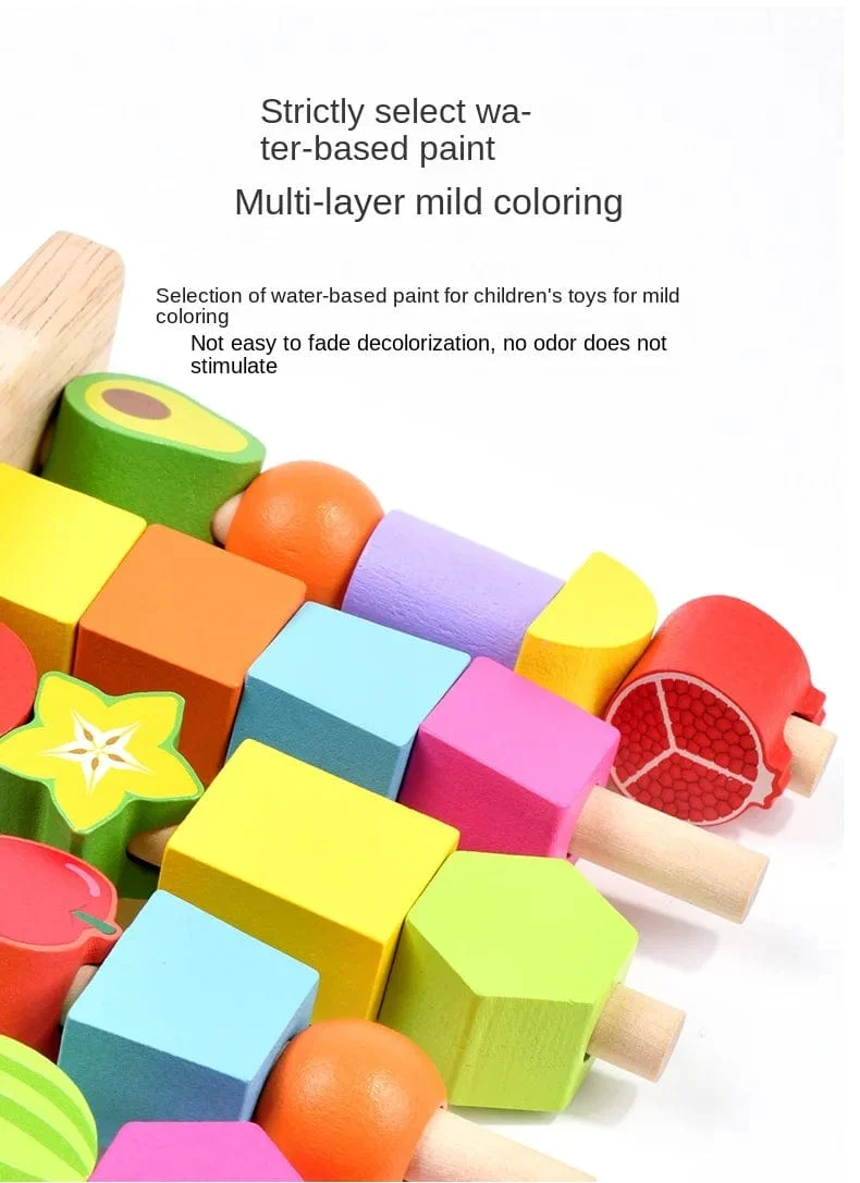 Montessori-Holzspielzeug, Stapelblöcke, Puzzlespiel, bunte Perlen, Obst, Farb- und Formabstimmung, frühes Lernspielzeug, Geschenk für Kinder