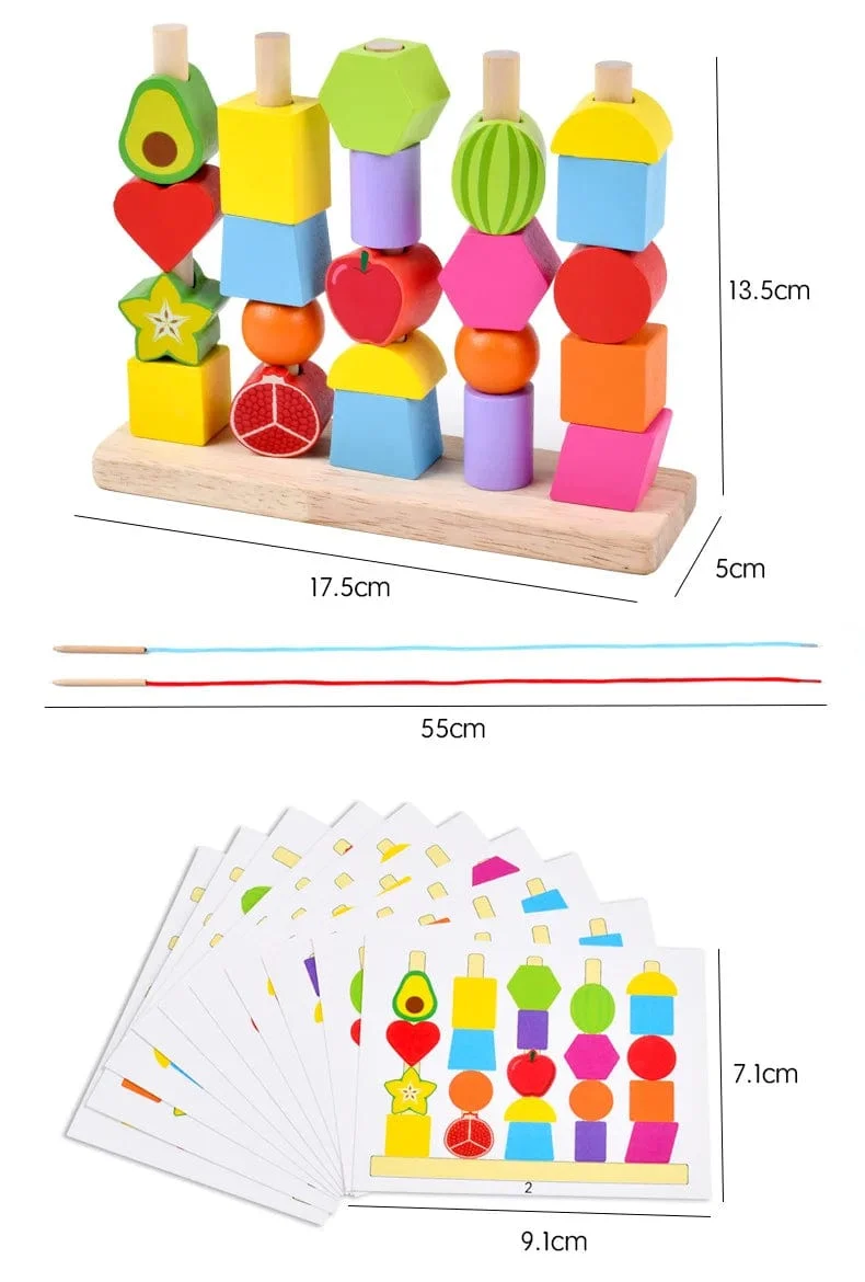 Montessori-Holzspielzeug, Stapelblöcke, Puzzlespiel, bunte Perlen, Obst, Farb- und Formabstimmung, frühes Lernspielzeug, Geschenk für Kinder