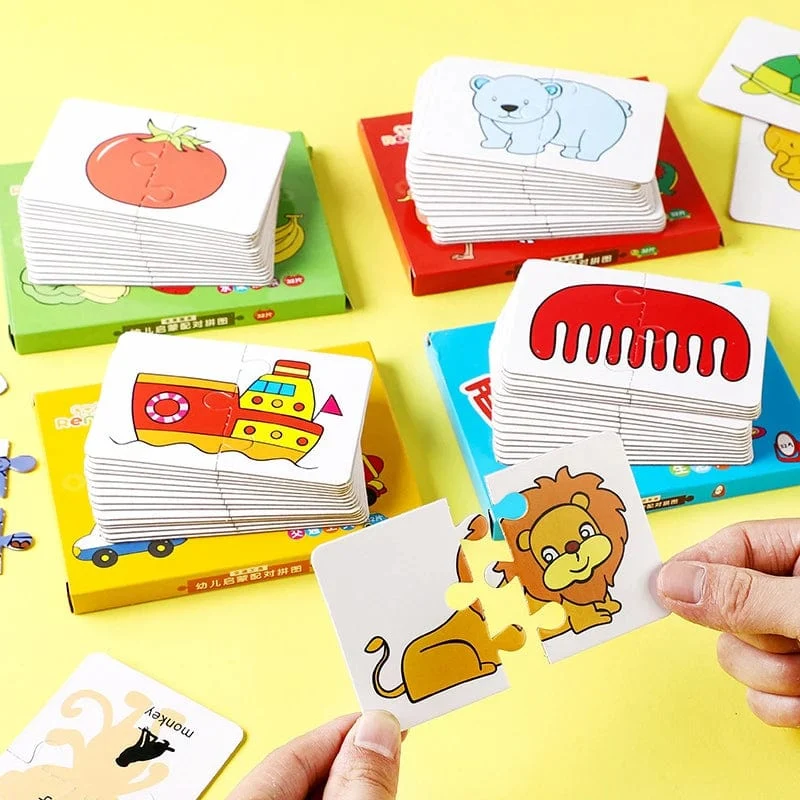 32-teiliges Kleinkind-Karten-Matching-Spiel Baby-Erkenntnis-Puzzle-Spielzeug Montessori-Lernspielzeug Cartoon-Fahrzeug-Obst-Puzzle-Spiel