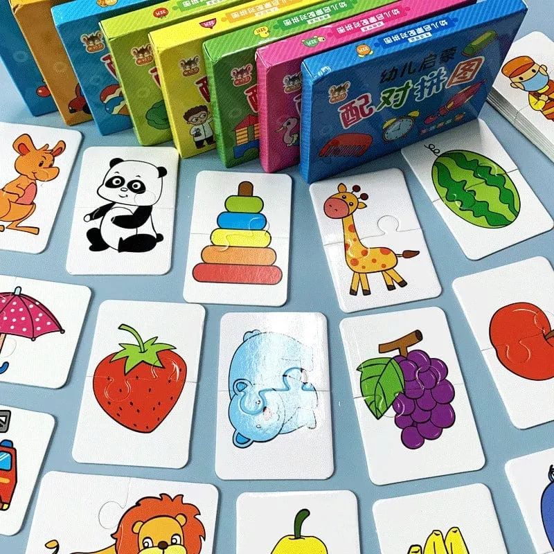 32-teiliges Kleinkind-Karten-Matching-Spiel Baby-Erkenntnis-Puzzle-Spielzeug Montessori-Lernspielzeug Cartoon-Fahrzeug-Obst-Puzzle-Spiel