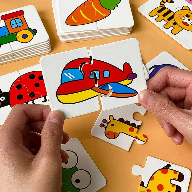 32-teiliges Kleinkind-Karten-Matching-Spiel Baby-Erkenntnis-Puzzle-Spielzeug Montessori-Lernspielzeug Cartoon-Fahrzeug-Obst-Puzzle-Spiel