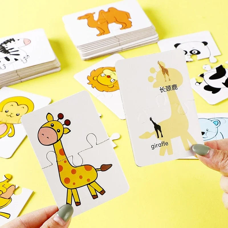 32-teiliges Kleinkind-Karten-Matching-Spiel Baby-Erkenntnis-Puzzle-Spielzeug Montessori-Lernspielzeug Cartoon-Fahrzeug-Obst-Puzzle-Spiel