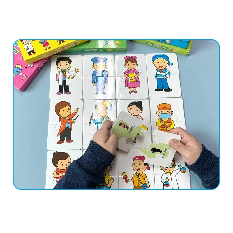 32-teiliges Kleinkind-Karten-Matching-Spiel Baby-Erkenntnis-Puzzle-Spielzeug Montessori-Lernspielzeug Cartoon-Fahrzeug-Obst-Puzzle-Spiel