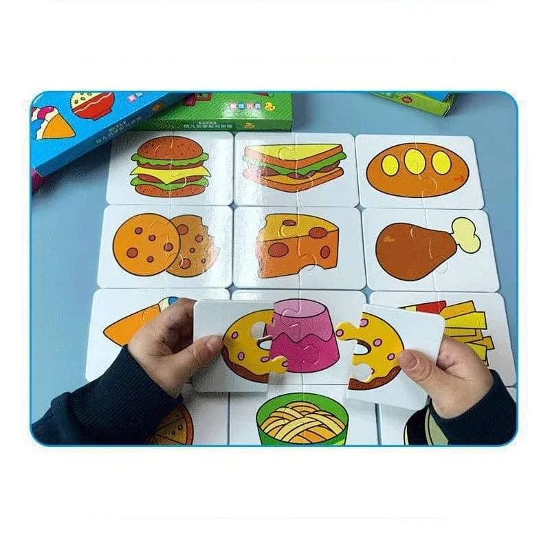 32-teiliges Kleinkind-Karten-Matching-Spiel Baby-Erkenntnis-Puzzle-Spielzeug Montessori-Lernspielzeug Cartoon-Fahrzeug-Obst-Puzzle-Spiel