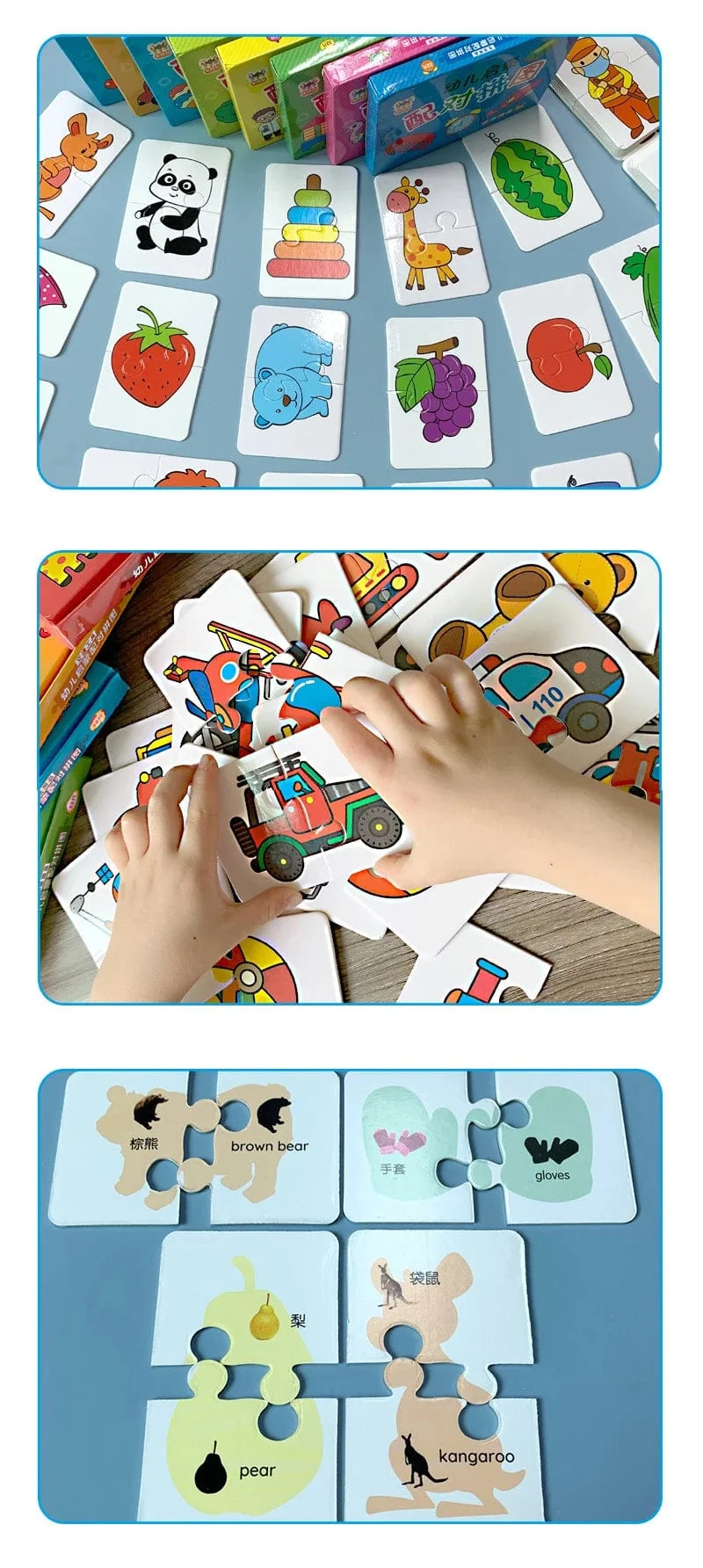 32-teiliges Kleinkind-Karten-Matching-Spiel Baby-Erkenntnis-Puzzle-Spielzeug Montessori-Lernspielzeug Cartoon-Fahrzeug-Obst-Puzzle-Spiel