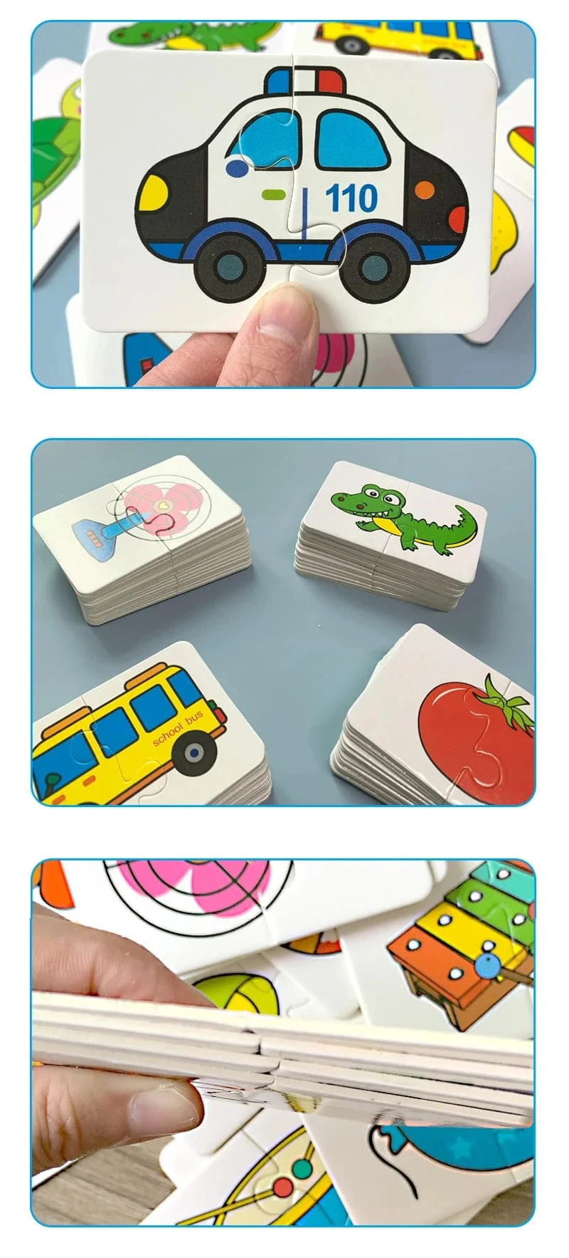 32-teiliges Kleinkind-Karten-Matching-Spiel Baby-Erkenntnis-Puzzle-Spielzeug Montessori-Lernspielzeug Cartoon-Fahrzeug-Obst-Puzzle-Spiel