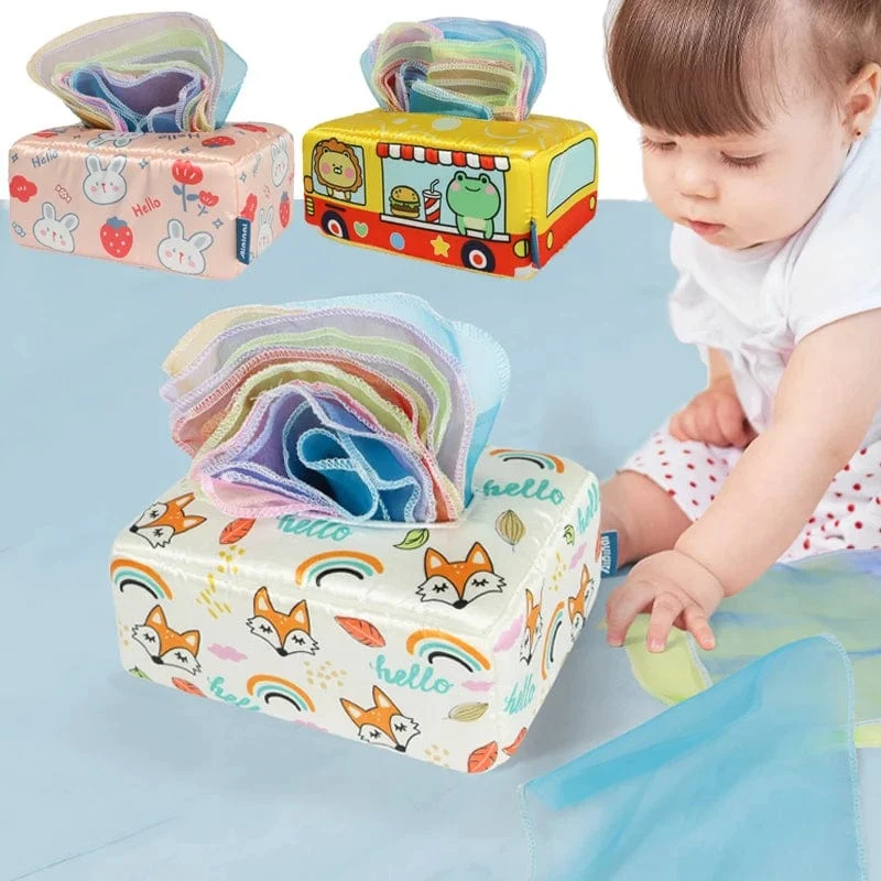 Montessori-Spielzeug, Baby-Taschentuchbox, sensorisches Spielzeug, Montessori-Entwicklungsspielzeug, Babyspielzeug für Neugeborene, Lernspielzeug für Kinder