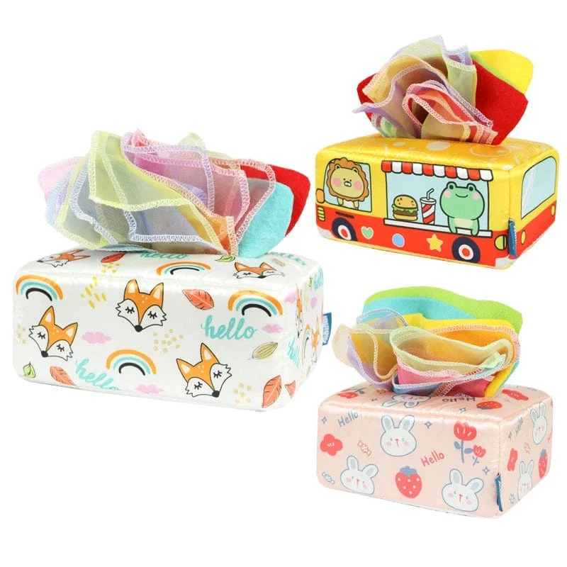 Montessori-Spielzeug, Baby-Taschentuchbox, sensorisches Spielzeug, Montessori-Entwicklungsspielzeug, Babyspielzeug für Neugeborene, Lernspielzeug für Kinder