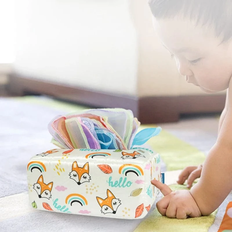 Montessori-Spielzeug, Baby-Taschentuchbox, sensorisches Spielzeug, Montessori-Entwicklungsspielzeug, Babyspielzeug für Neugeborene, Lernspielzeug für Kinder