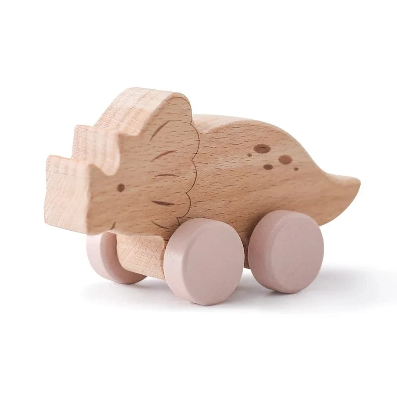 Holz Baby Auto Spielzeug Buche Holz Dinosaurier Cartoon Auto Beißring Pädagogisches Montessori Spielzeug Für Kinder Zahnen Baby Spielzeug