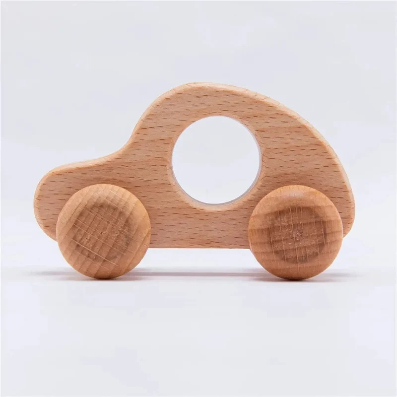 Holz Baby Auto Spielzeug Buche Holz Dinosaurier Cartoon Auto Beißring Pädagogisches Montessori Spielzeug Für Kinder Zahnen Baby Spielzeug