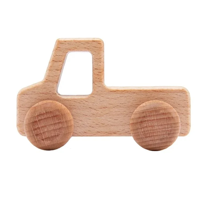 Holz Baby Auto Spielzeug Buche Holz Dinosaurier Cartoon Auto Beißring Pädagogisches Montessori Spielzeug Für Kinder Zahnen Baby Spielzeug