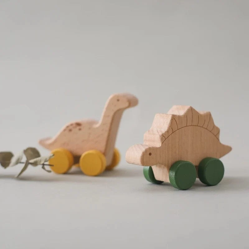 Holz Baby Auto Spielzeug Buche Holz Dinosaurier Cartoon Auto Beißring Pädagogisches Montessori Spielzeug Für Kinder Zahnen Baby Spielzeug