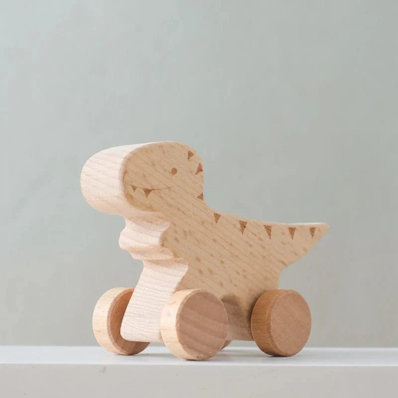 Holz Baby Auto Spielzeug Buche Holz Dinosaurier Cartoon Auto Beißring Pädagogisches Montessori Spielzeug Für Kinder Zahnen Baby Spielzeug