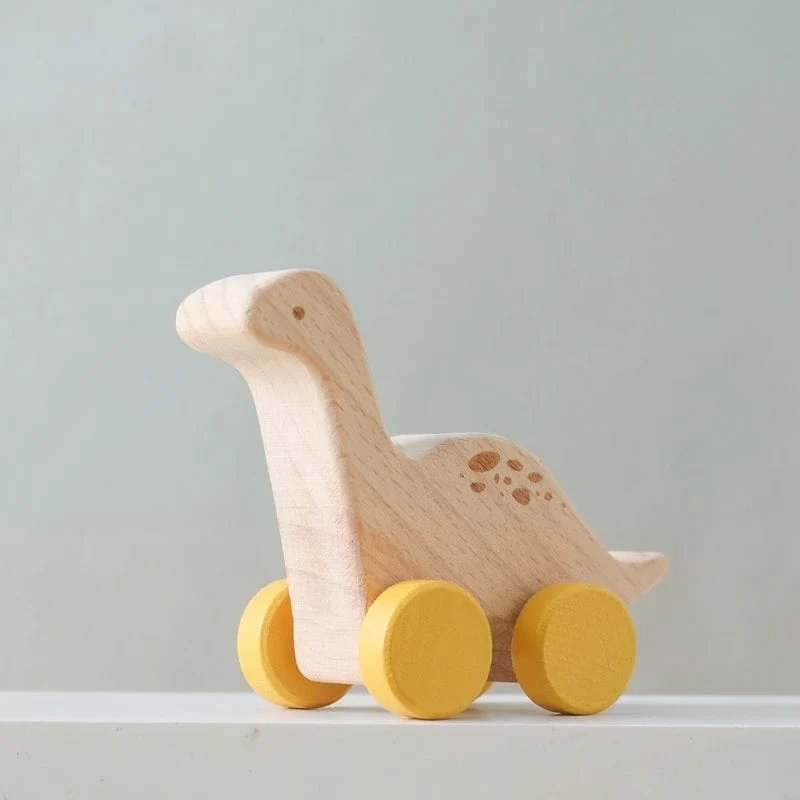 Holz Baby Auto Spielzeug Buche Holz Dinosaurier Cartoon Auto Beißring Pädagogisches Montessori Spielzeug Für Kinder Zahnen Baby Spielzeug